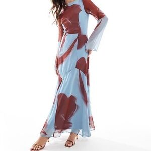 ASOS Elegant Blue and Red Floral Maxi Dress